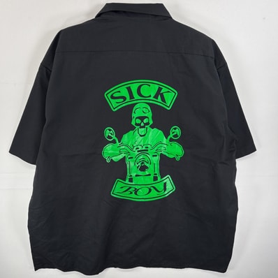 古着 ディッキーズ Dickies 半袖シャツ ワークシャツ バックプリント ワンポイント ロゴ 2XL ブラック メンズ
