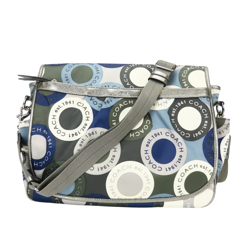 【中古】 コーチ ショルダーバッグ スナップヘッド F18377 ナイロン レザー くすみブルー系 グレー シルバー マルチカラー 斜め掛け 多機能 メッセンジャー マザーズバッグ レディース 女性 COACH