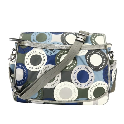【中古】 コーチ ショルダーバッグ スナップヘッド F18377 ナイロン レザー くすみブルー系 グレー シルバー マルチカラー 斜め掛け 多機能 メッセンジャー マザーズバッグ レディース 女性 COACH