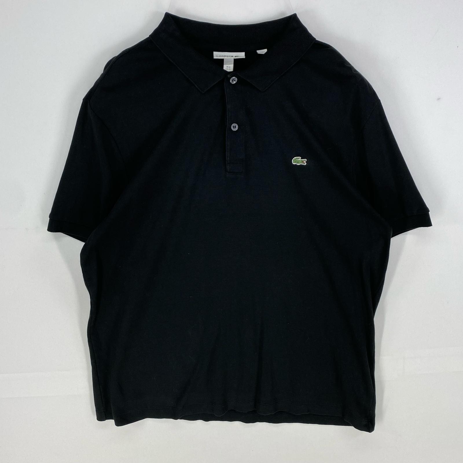古着 ラコステ LACOSTE 半袖シャツ ワンポイント ワッペン刺繍 ポロシャツ ショートスリーブ FR6=XL〜XXL  ブラック系 メンズ