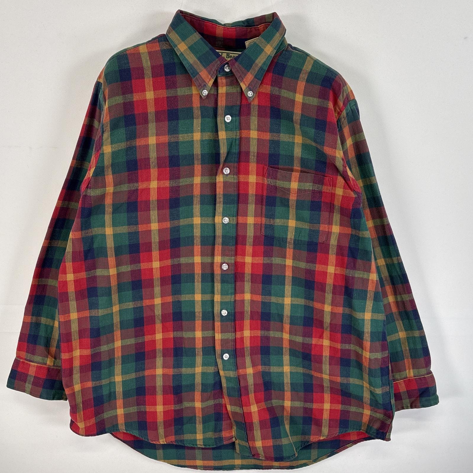 古着 80's/80年代 ヴィンテージ エルエルビーン L.L.Bean 長袖シャツ ボタンダウンシャツ USA製 胸ポケ LARGE  レッド系 マルチカラー メンズ