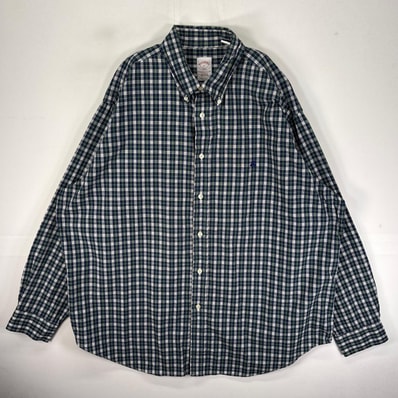 古着 ブルックスブラザーズ Brooks Brothers 長袖シャツ ボタンダウン ワンポイント XL グリーン系 チェック メンズ
