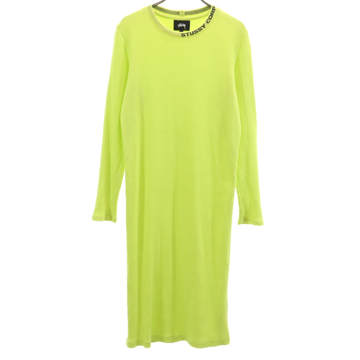 STUSSY ステューシー 長袖 リブニット ワンピース S ネオンイエロー
