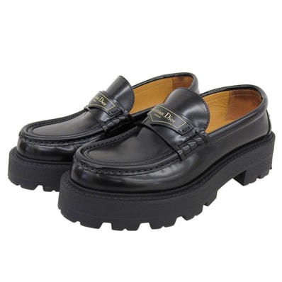 クリスチャンディオール ブラッシュドカーフスキン Dior Boy プラットフォーム ローファー シューズ レディース 黒 36 36