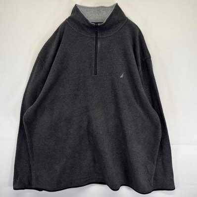 古着 ノーティカ NAUTICA ハーフジップフリースジャケット トレーナー プルオーバー ワンポイントロゴ 大きいサイズ 3XL ダークグレー系 メンズ