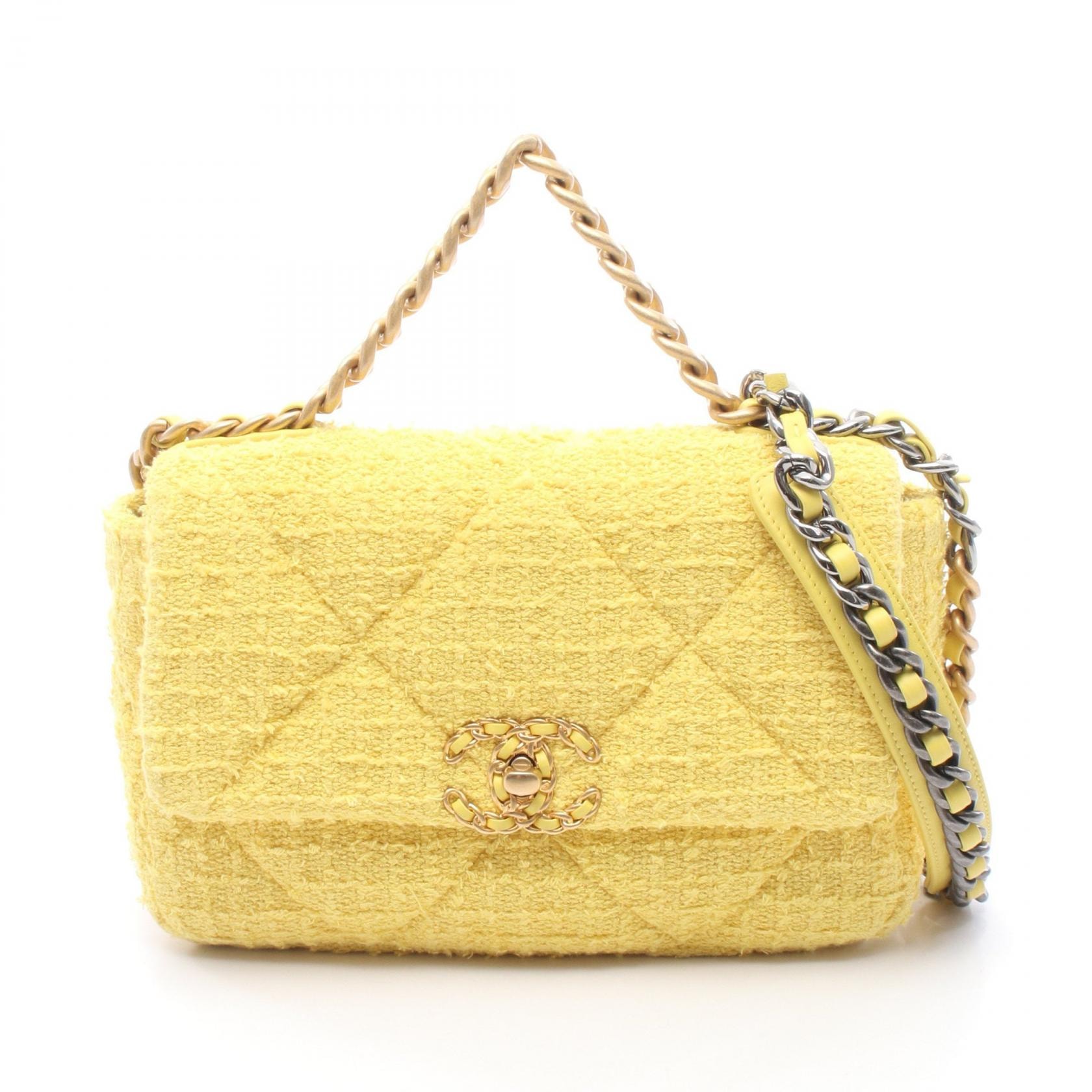 シャネル CHANEL 19 ディズヌフ マトラッセ 2WAY ショルダーバッグ バッグ ファブリック レディース イエロー系 AS1160 【中古】