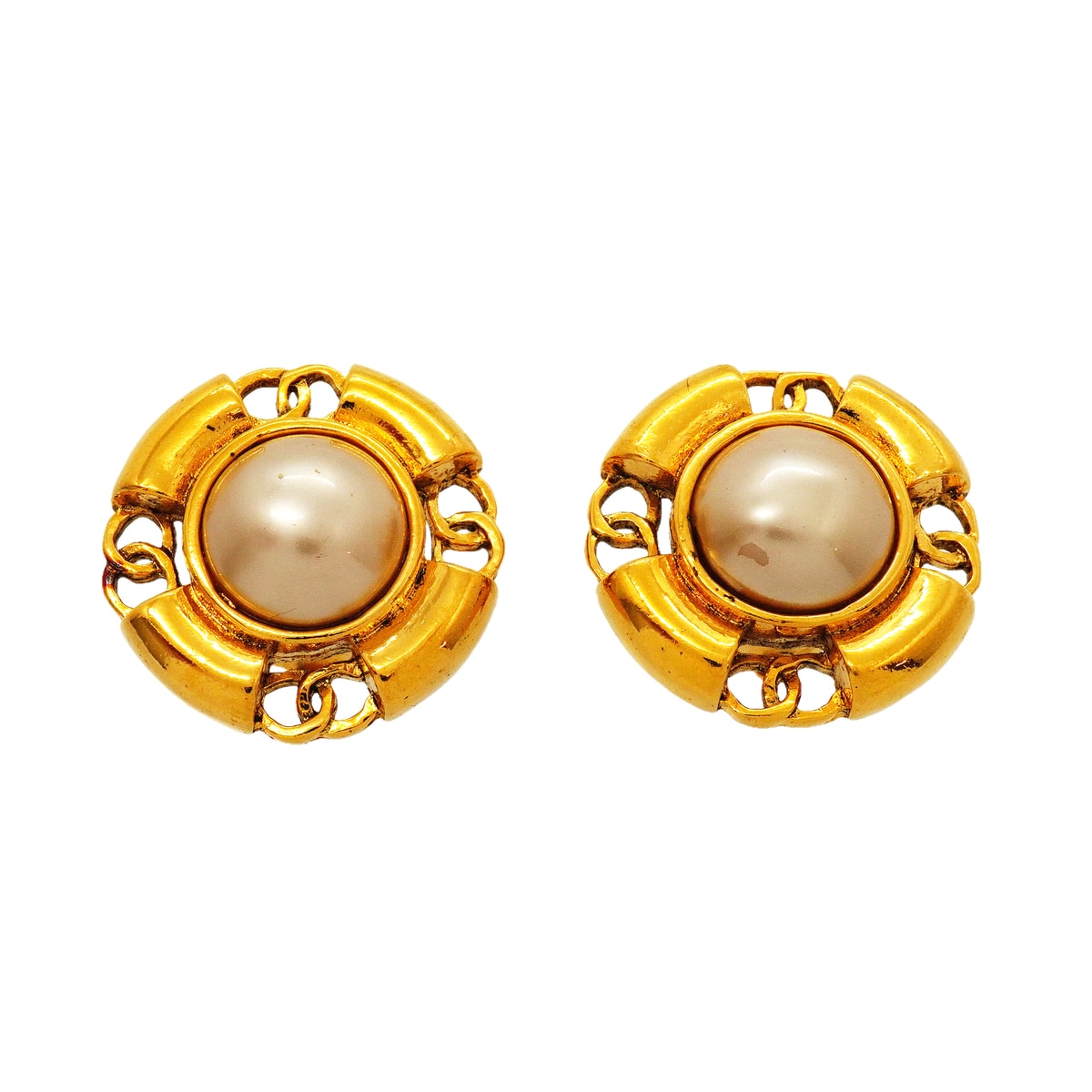 【6jgb0843】シャネル イヤリング ヴィンテージ ココマーク GPメッキ フェイクパール ゴールド【中古】レディース