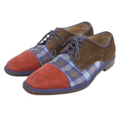 クリスチャンルブタン チェック 切替 ストレートチップ シューズ メンズ ブラウン×レッド×ブルー 40 40