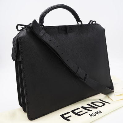 極美品 FENDI フェンディ セレリア ピーカブー アイシーユー ミディアム 7VA529 2wayハンドバッグ ブラック カーフレザー メンズ