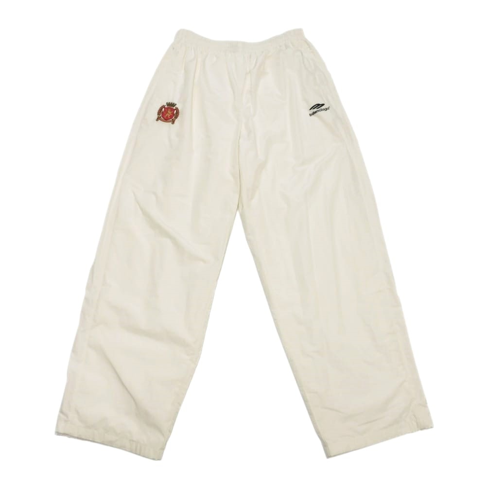 BALENCIAGA バレンシアガ パリ サッカー トラック 50 175/84A エンブレム パッチ アップリケ コットン ナイロン レーヨン ワイド オーバー 24SS ロゴ ホワイト パンツ 780874 TPQ38 9000