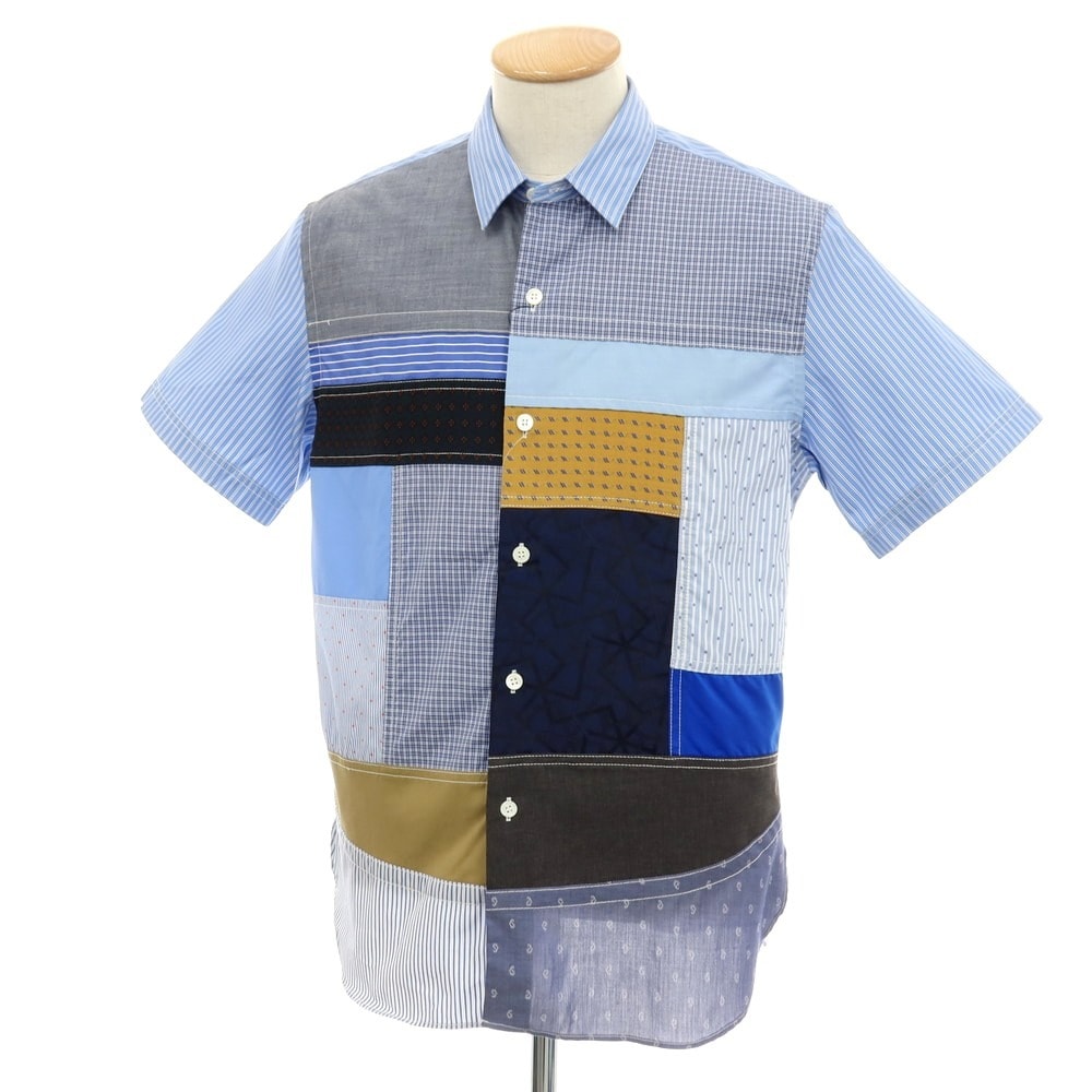 【中古】ジュンヤワタナベ マン JUNYA WATANABE MAN 2025年春夏 パッチワーク 半袖シャツ ブルー【サイズXS】【メンズ】