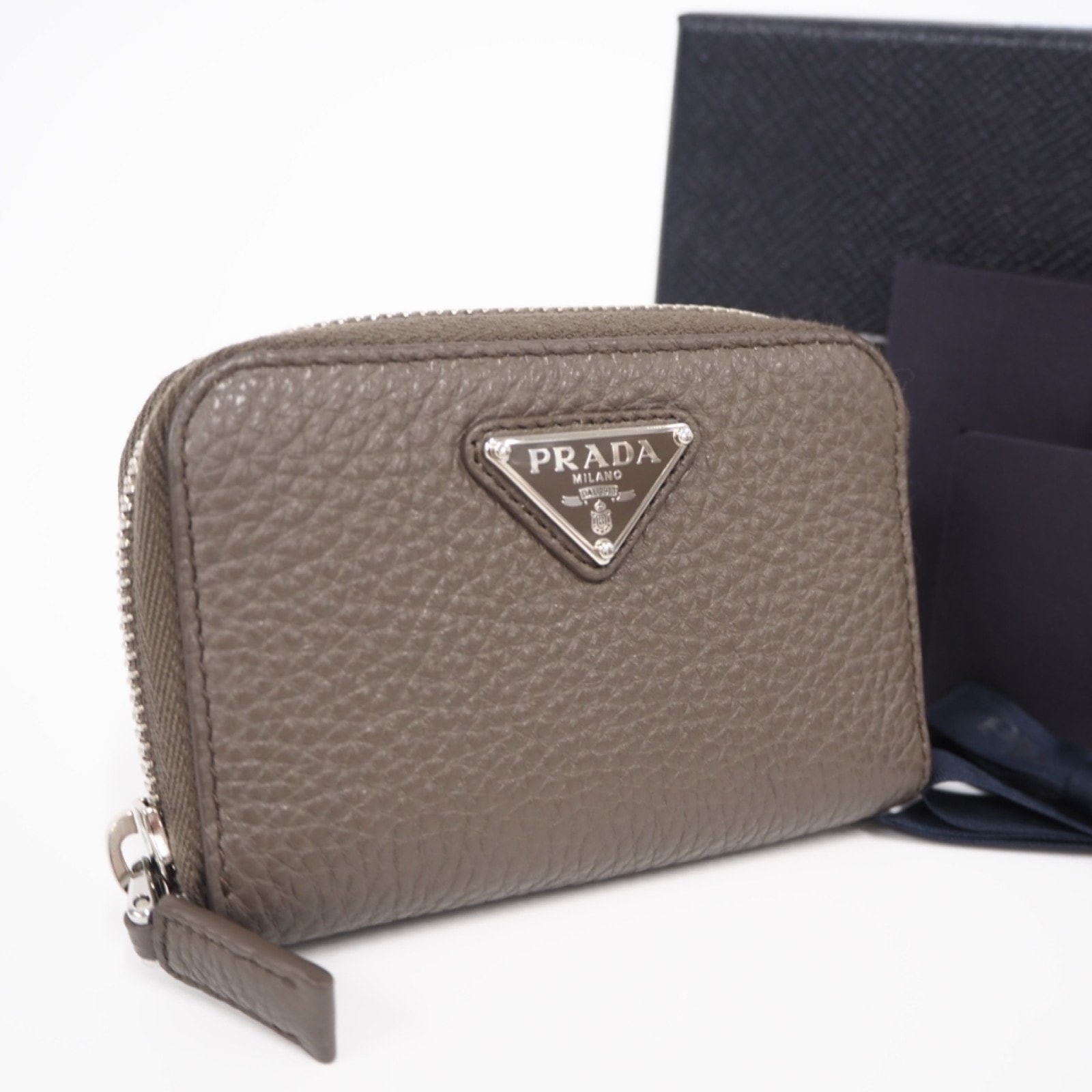 極美品 PRADA プラダ ヴィッテロダイノレザー トライアングル コインケース 2MM003 コインケース ブラウン カーフレザー メンズ