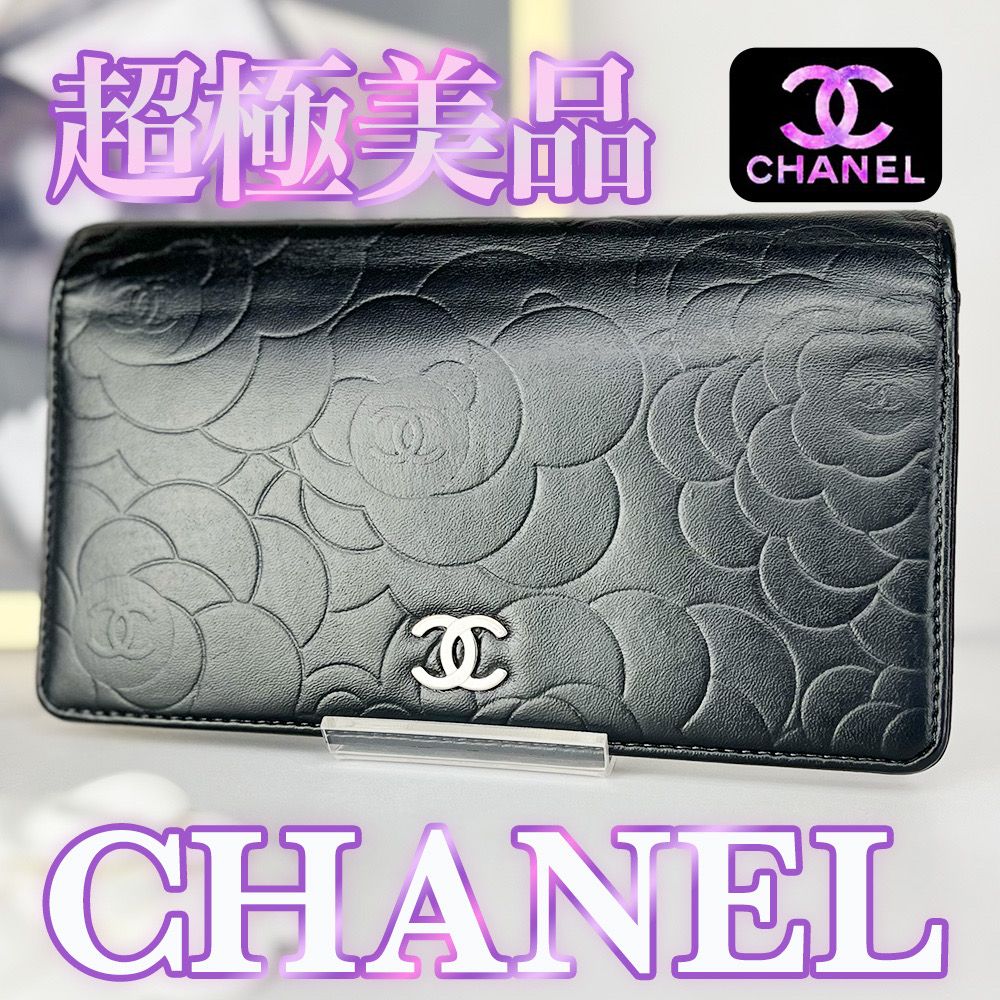 目立った傷や汚れなし】超極美品 CHANEL カメリア 二つ折り長財布  