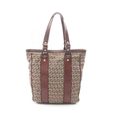 フェンディ FENDI ズッキーノ トートバッグ バッグ キャンバス レザー レディース ベージュ系 / ブラウン系 8BH162 【中古】