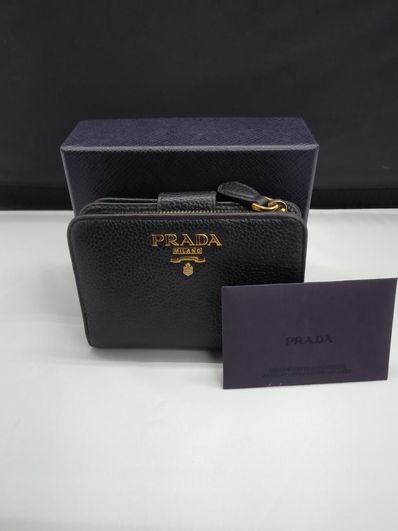 PRADA Small Saffiano Leather Wallet "Black/Hibiscus"