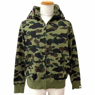 美品 ア ベイシング エイプ パーカー SHARK HOODIE カーキ