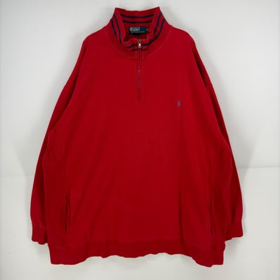 古着 ポロバイラルフローレン Polo by Ralph Lauren スウェット ハーフジップ 刺繍 大きいサイズ プルオーバー ロゴ 3XL レッド メンズ