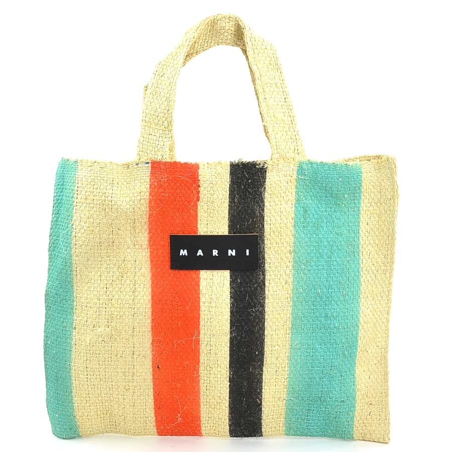 マルニ MARNI ハンドバッグ カナパ トート リネン ナチュラル/オレンジ/ブラック/グリーン レディース【中古】 r11260a