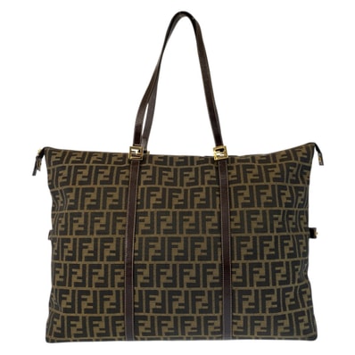 美品 FENDI フェンディ ズッカ ブラウン ゴールド金具 キャンバス レザー/ トートバッグ ショルダーバッグ 601506 【中古】