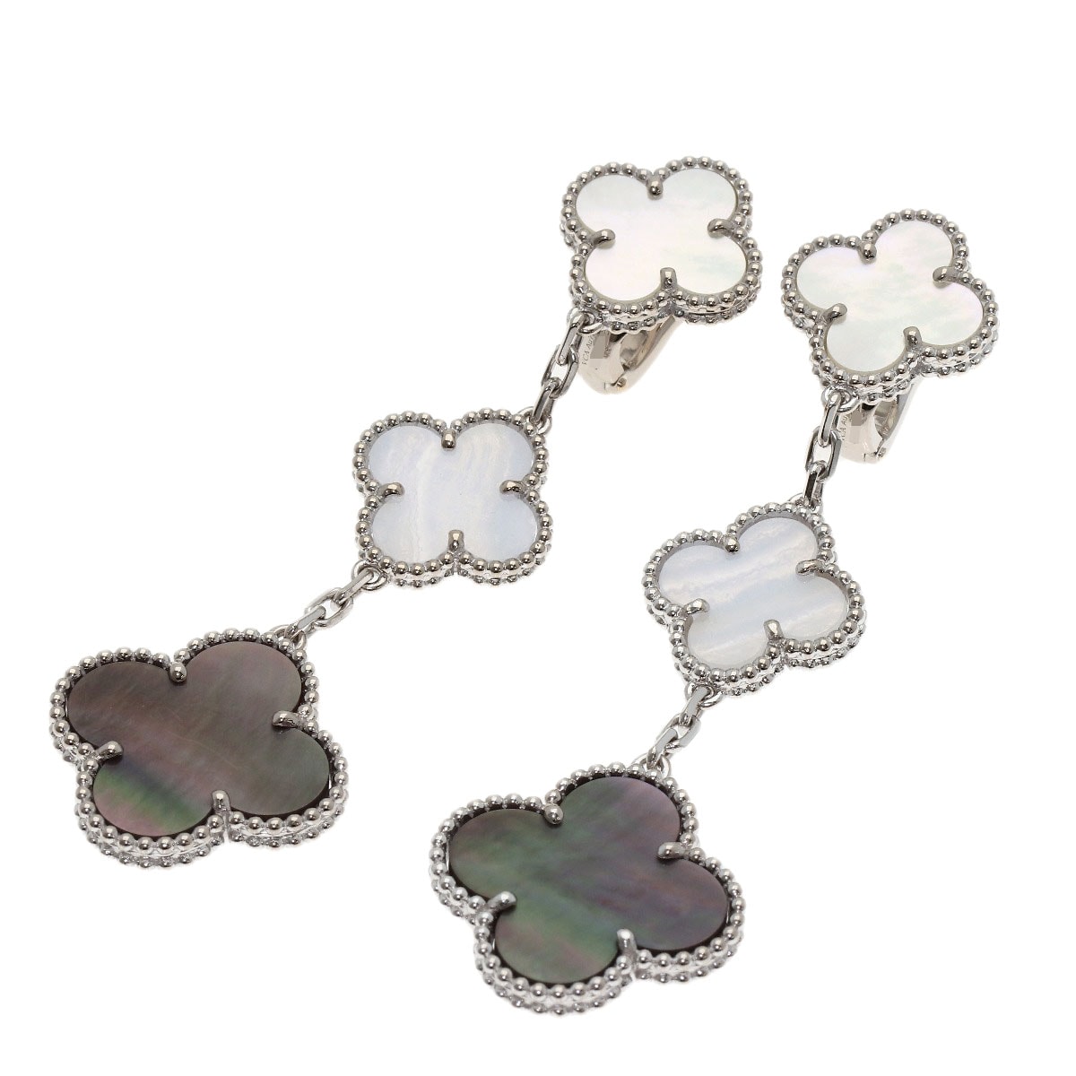 Van Cleef & Arpels ヴァンクリーフ&アーペル マジック アルハンブラ 3モチーフ シェル カルセドニー ピアス K18WG レディース [中古]