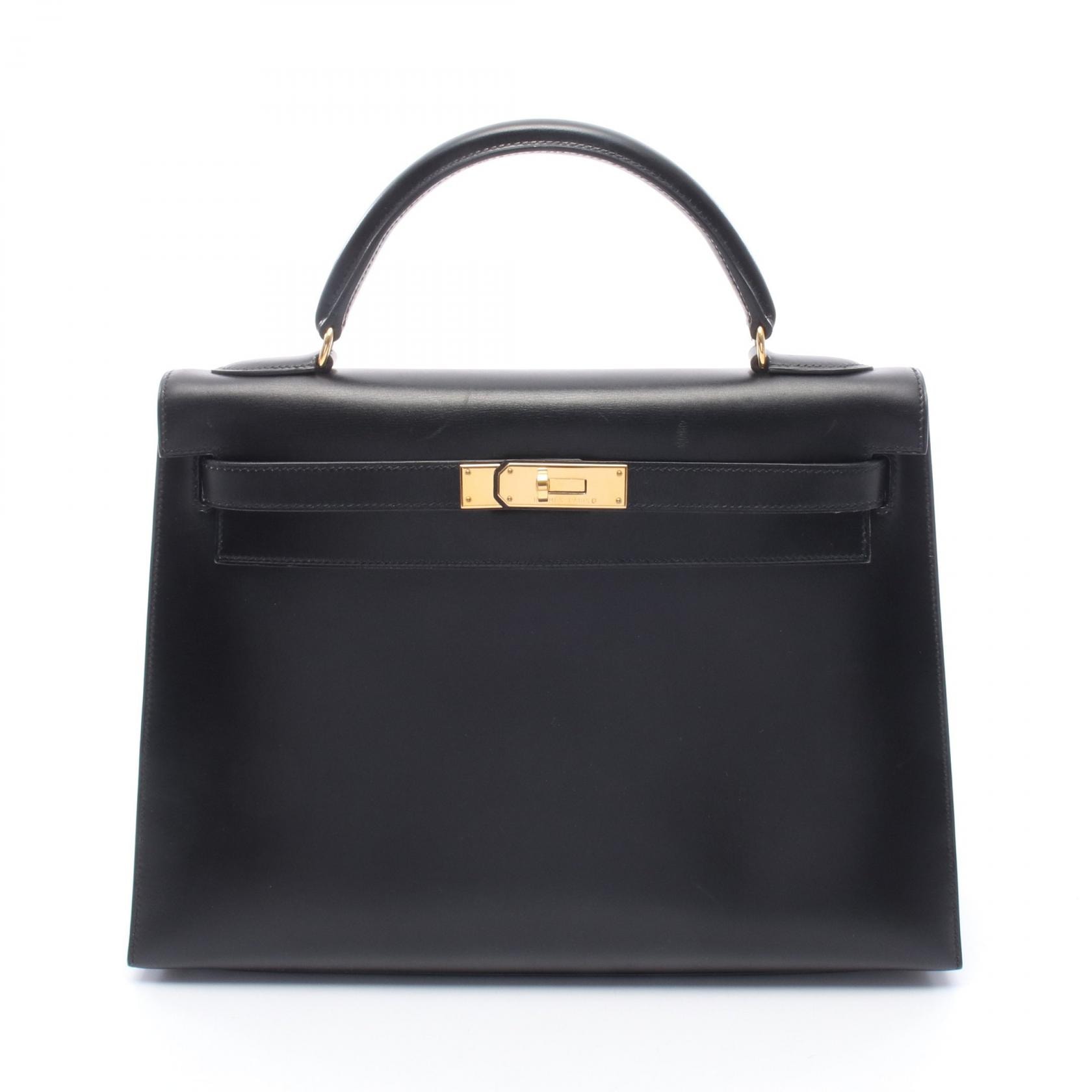 エルメス HERMES ケリー32 外縫い 2WAY ハンドバッグ バッグ カーフ(牛革) ボックスカーフ ブラック(エルメス) ○A刻印(1971年製造) レディース ブラック系 【中古】