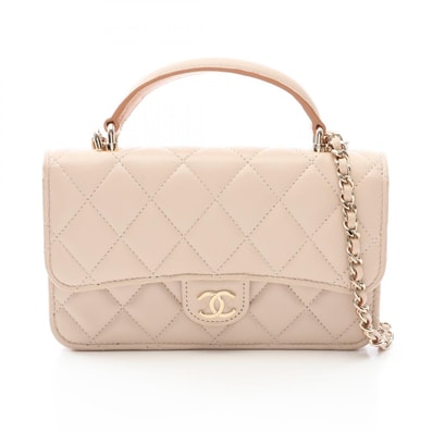 シャネル CHANEL マトラッセ フォン ケース ショルダーバッグ バッグ ラムスキン(羊革) レディース ベージュ系 AP3226 【中古】