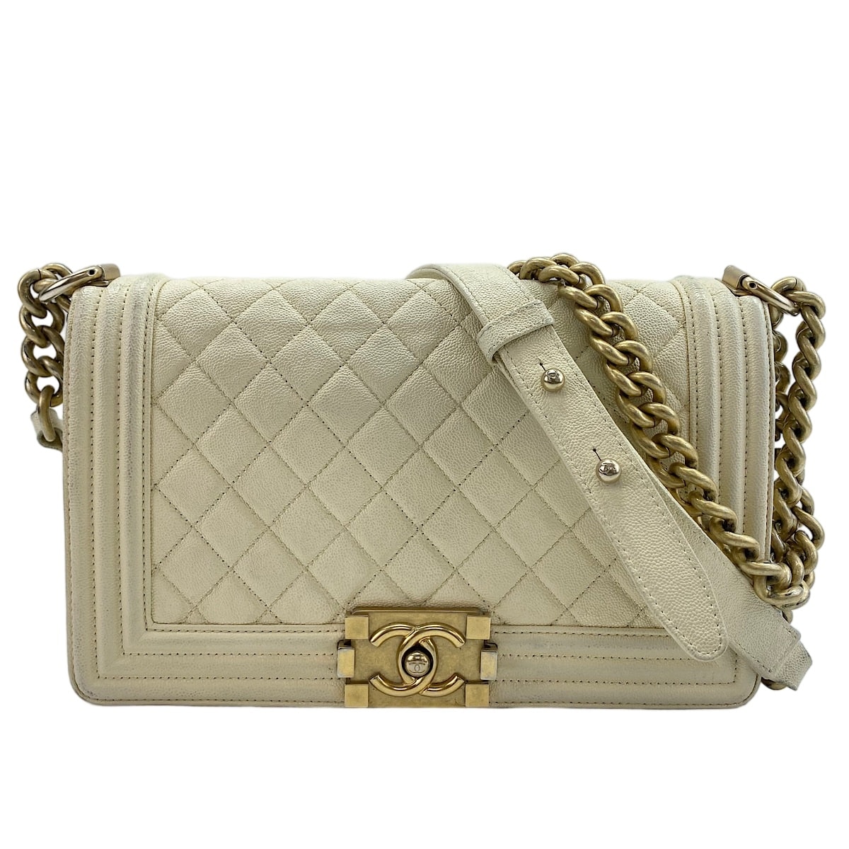 シャネル CHANEL キャビアスキン ボーイシャネル ミディアム ショルダーバッグ【中古】