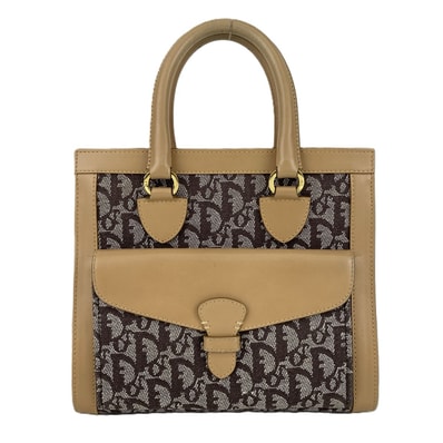 Christian Dior クリスチャンディオール トロッター キャンバス ハンドバッグ ベージュ ブラウン レディース【中古】