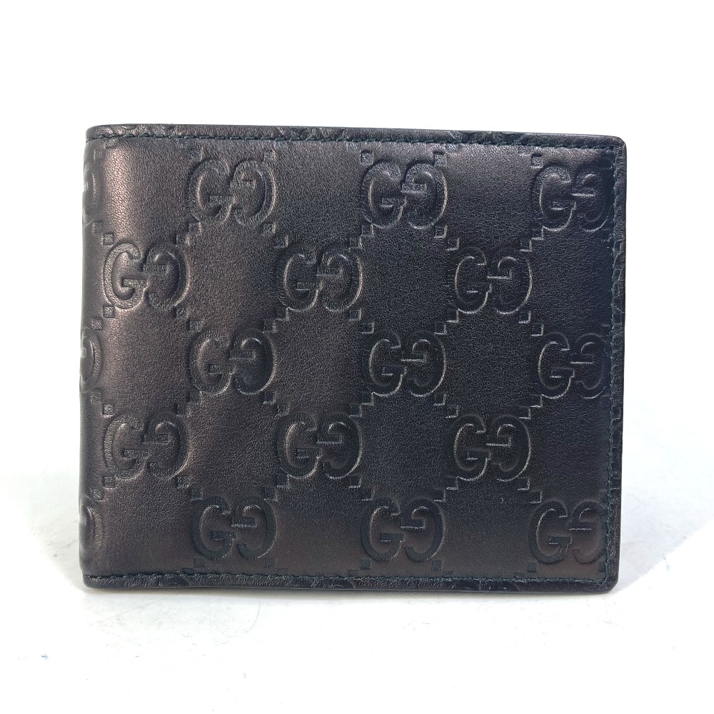 グッチ GUCCI GG グッチシマ 145754 コンパクトウォレット 札入れ 2つ折り財布 シマレザー ブラック系 未使用
