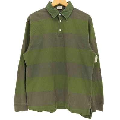 80-90S ボーダー サイドスリット 長袖 ポロシャツ【1141926846262】