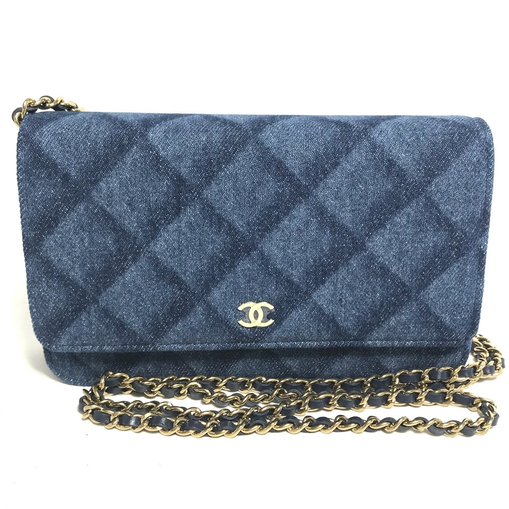 シャネル CHANEL マトラッセ AP0250 長財布 チェーンバッグ チェーンウォレット 斜め掛け ショルダーバッグ デニム ブルー 未使用