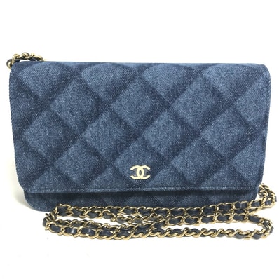 シャネル CHANEL マトラッセ AP0250 長財布 チェーンバッグ チェーンウォレット 斜め掛け ショルダーバッグ デニム ブルー 未使用