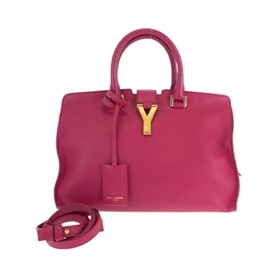 美品 SAINT LAURENT PARIS サンローランパリ プチカバス Yライン フューシャ ピンク ゴールド金具 レザー ショルダーバッグ ハンドバッグ 502696 【中古】