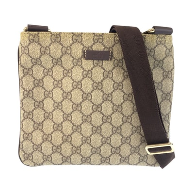 美品 GUCCI グッチ ベージュ ブラウン GGスプリームキャンバス レザー/ ショルダーバッグ ポシェット 601496 【中古】