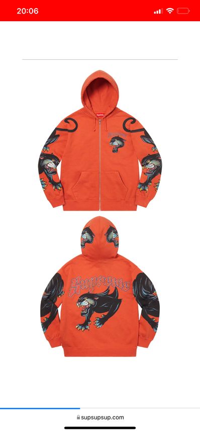 Supreme Panther Zip Up Hooded Sweatshirt "Orange"