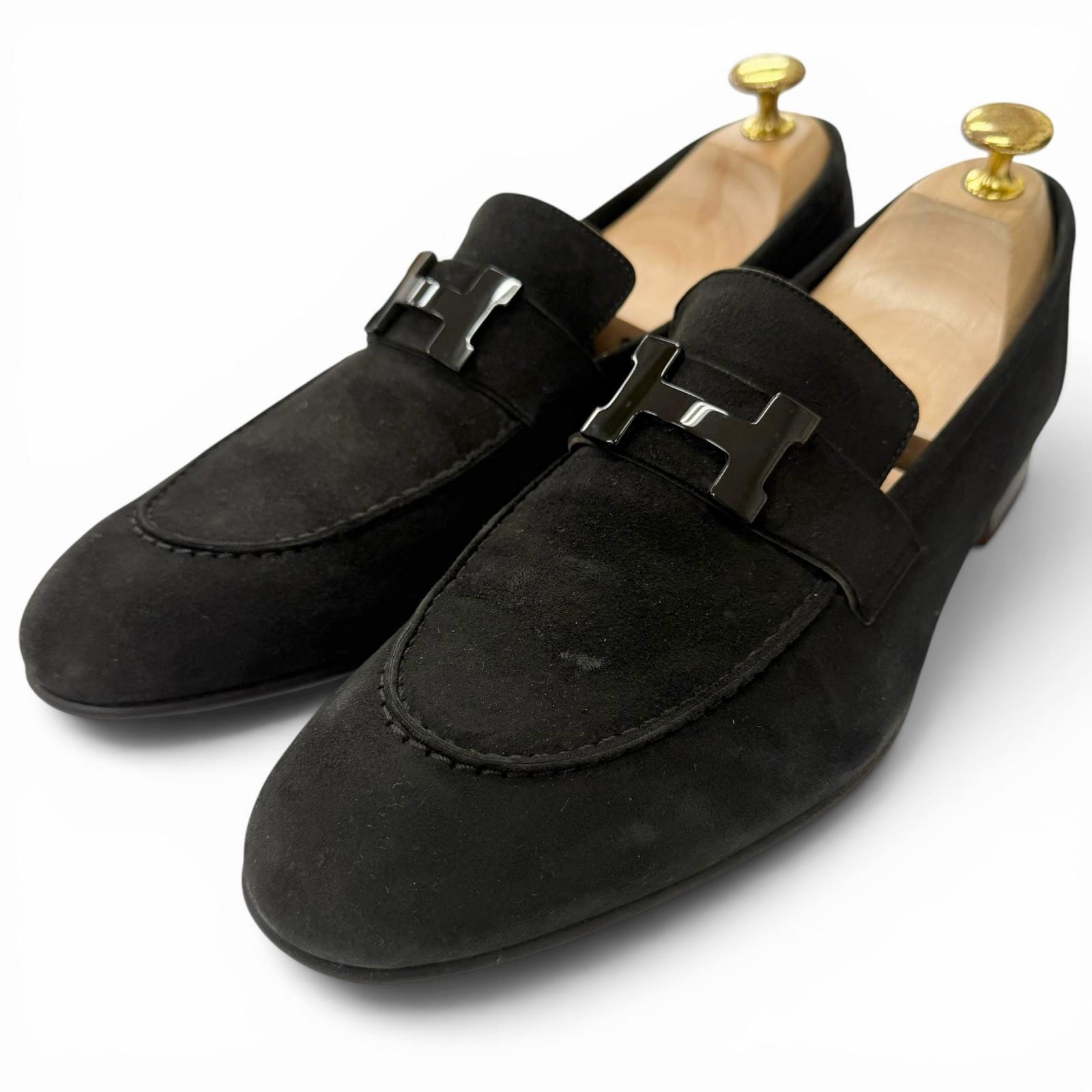 良品 エルメス ローファー モカシン パリ ブラック メンズ 42