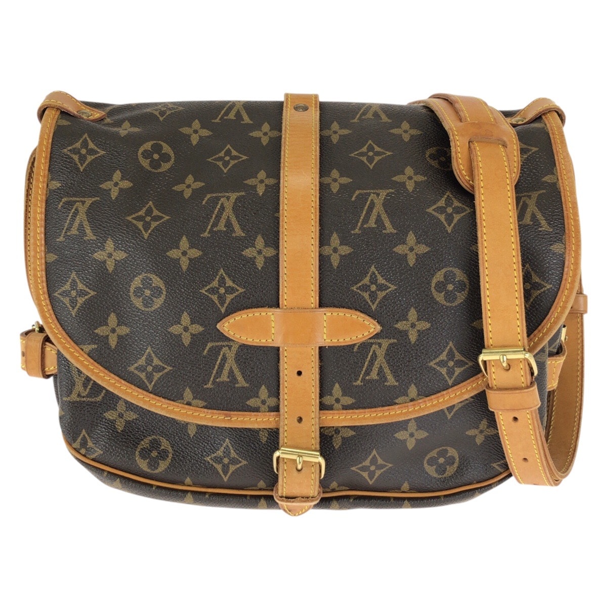 LOUIS VUITTON ルイヴィトン モノグラム ソミュール30 ブラウン ゴールド金具 PVC レザー/ ショルダーバッグ メッセンジャーバッグ 1-0294297 【中古】