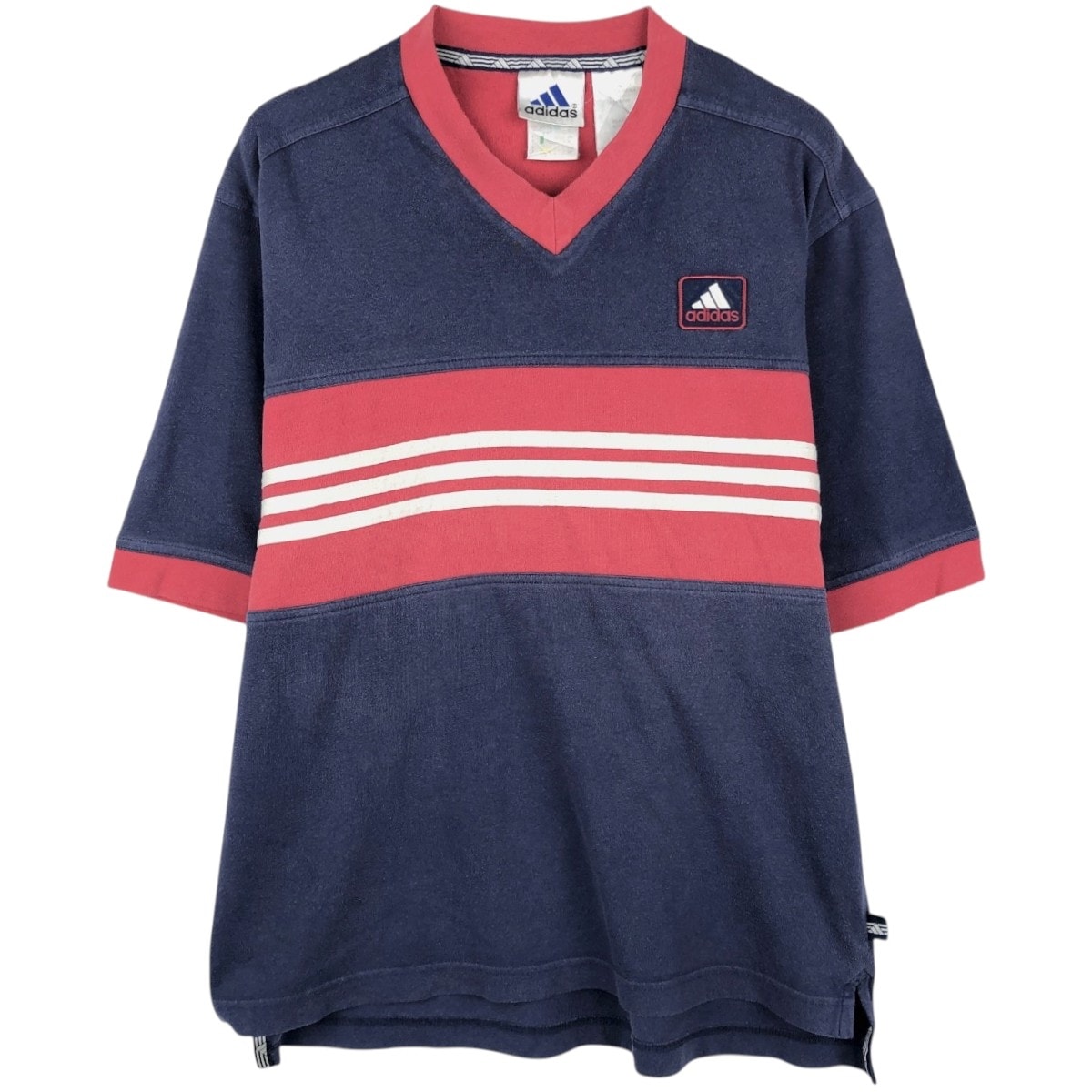 古着 90~00年代 アディダス adidas Vネック ロゴTシャツ メンズS相当/eaa657786