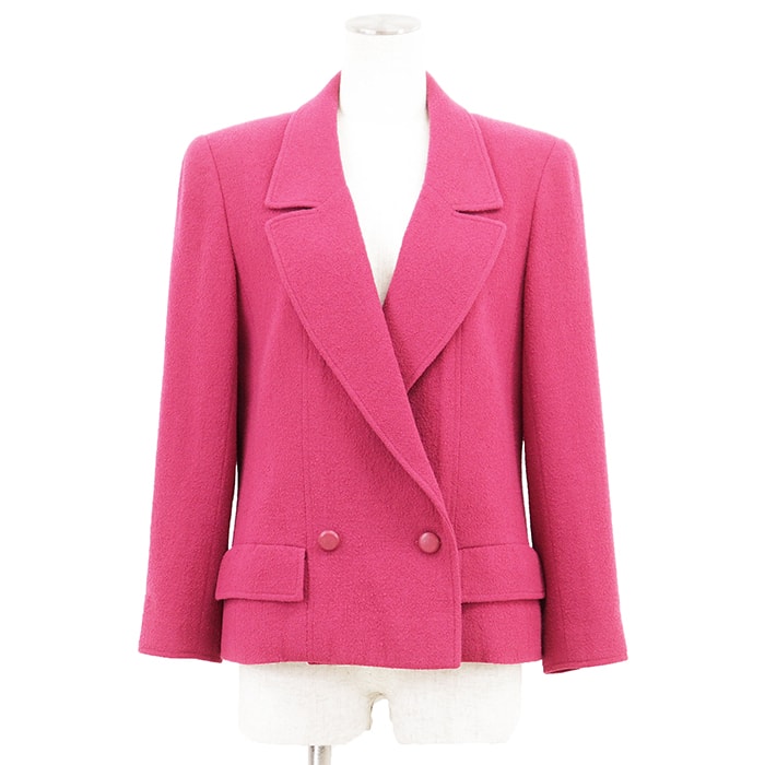 CHANEL シャネル ヴィンテージジャケット サイズ 38 レディース 98A P11569 ダブルブレスト ストレッチ COCOマーク ロゴボタン アウター ピンク系 桃色 フランス製 カール・ラガーフェルド期