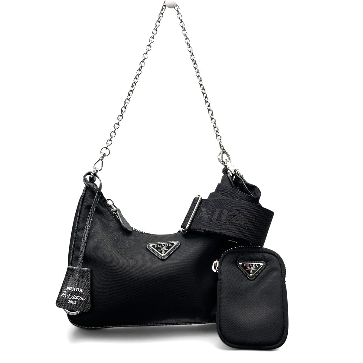 PRADA 展示品級 プラダ Re-Edition 2005 リエディション RE-NYLON リナイロン 2way チェーン ショルダーバッグ 1BH204 RFID確認済 ナイロン レザー トライアングルロゴ 三角プレート SAランク 鑑定済 中古