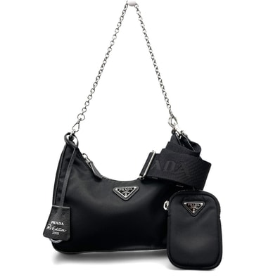 PRADA 展示品級 プラダ Re-Edition 2005 リエディション RE-NYLON リナイロン 2way チェーン ショルダーバッグ 1BH204 RFID確認済 ナイロン レザー トライアングルロゴ 三角プレート SAランク 鑑定済 中古