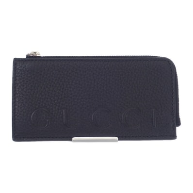 グッチ GUCCI ロゴ ジップ 835073AAE1W1000 カードケース カーフスキン ブラック シルバー金具 メンズ【中古】【Aランク】