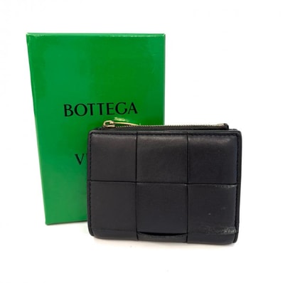 BOTTEGAVENETA カセット イントレチャート二つ折りファスナーウォレット 財布 ブラック 鑑定済み 正規品 ボッテガヴェネタ