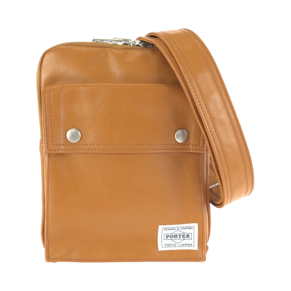 美品 PORTER ポーター フリースタイル ベージュ キャメル シルバー金具 コーティングキャンバス ショルダーバッグ ポシェット 602282 【中古】