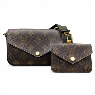 LOUIS VUITTON 極美品 ルイヴィトンミュルティ ポシェット フェリシー モノグラム ショルダーバッグ M80091 PVC RFID確認済 ブラウン カーキグリーン クロスボディ ミニバッグ LV ヴィトン Aランク 中古 鑑定済 ヴィトンバッグ