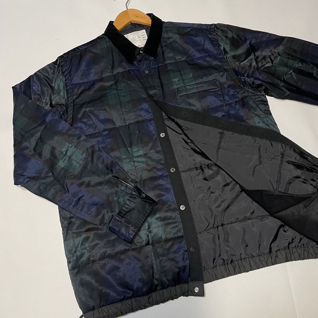 Sacai paded check shirt jacket "Navy"