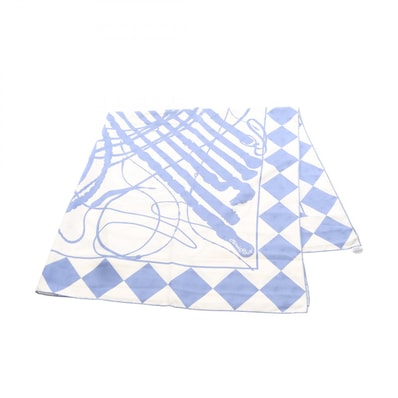 エルメス HERMES カレジェアン カレ140 Fouets et Badines Tattoo スカーフ 衣料品 シルク シルク ホワイト レディース ブルー系 / ホワイト系 【中古】