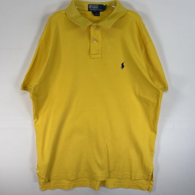 古着 90's/90年代 ポロバイラルフローレン Polo by Ralph Lauren 半袖 ポロシャツ ロゴ 刺繍 2ボタン L イエロー 無地 メンズ