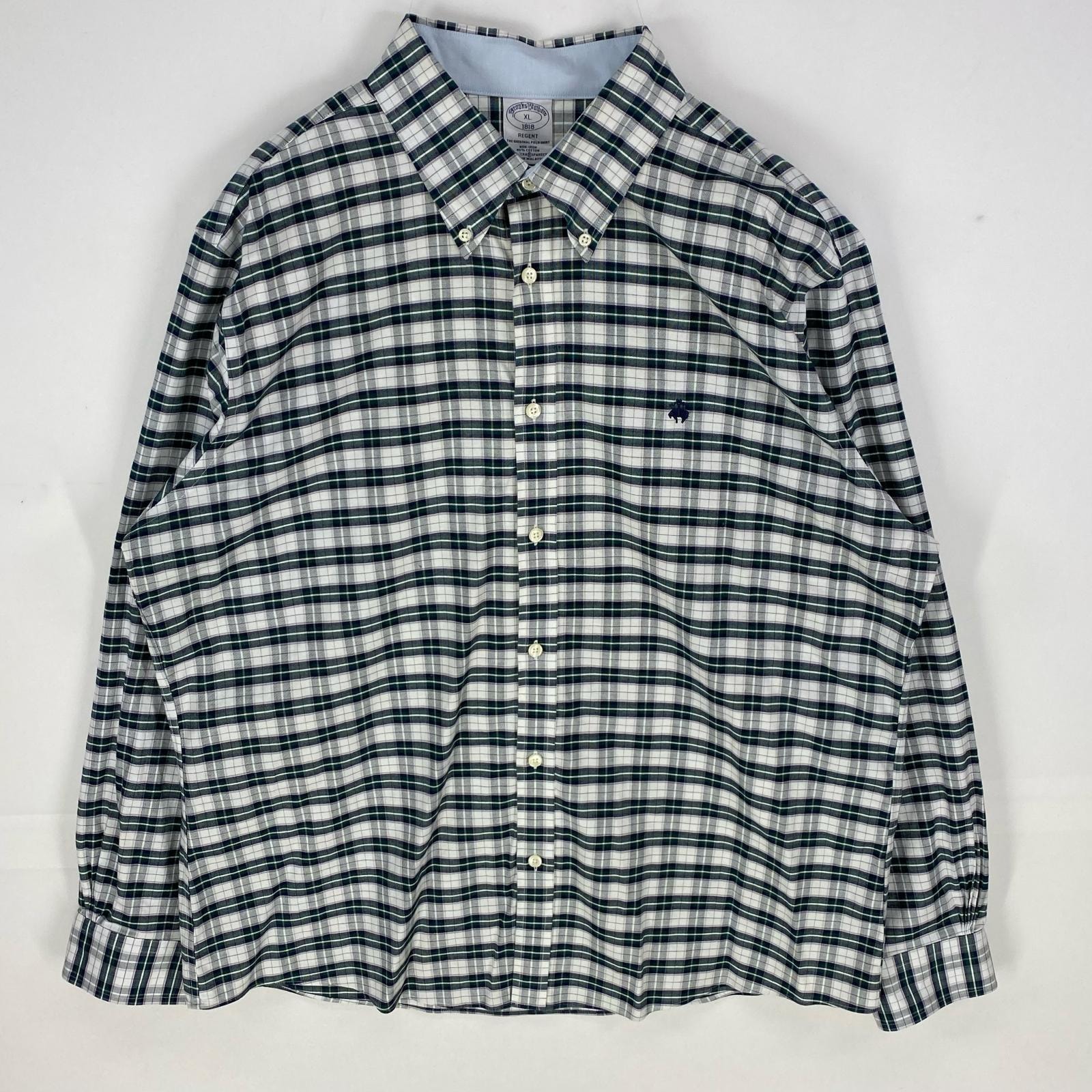 古着 ブルックスブラザーズ Brooks Brothers 長袖シャツ ワンポイント REGENT 1818 ボタンダウン XL グリーン系 チェック メンズ