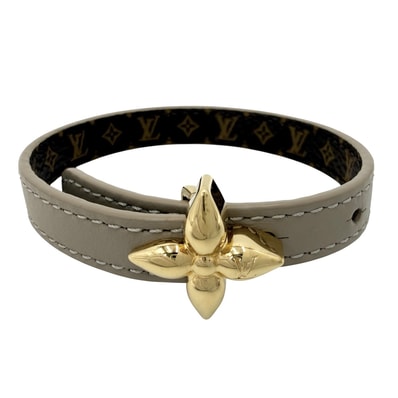 LOUIS VUITTON ルイヴィトン ブレスレット モノグラム ブレスレット・ミニ フラワーグラム アクセサリー アジャスター付き レザー ベージュ ブラウン 茶 レディース 約9.5g【中古品】
